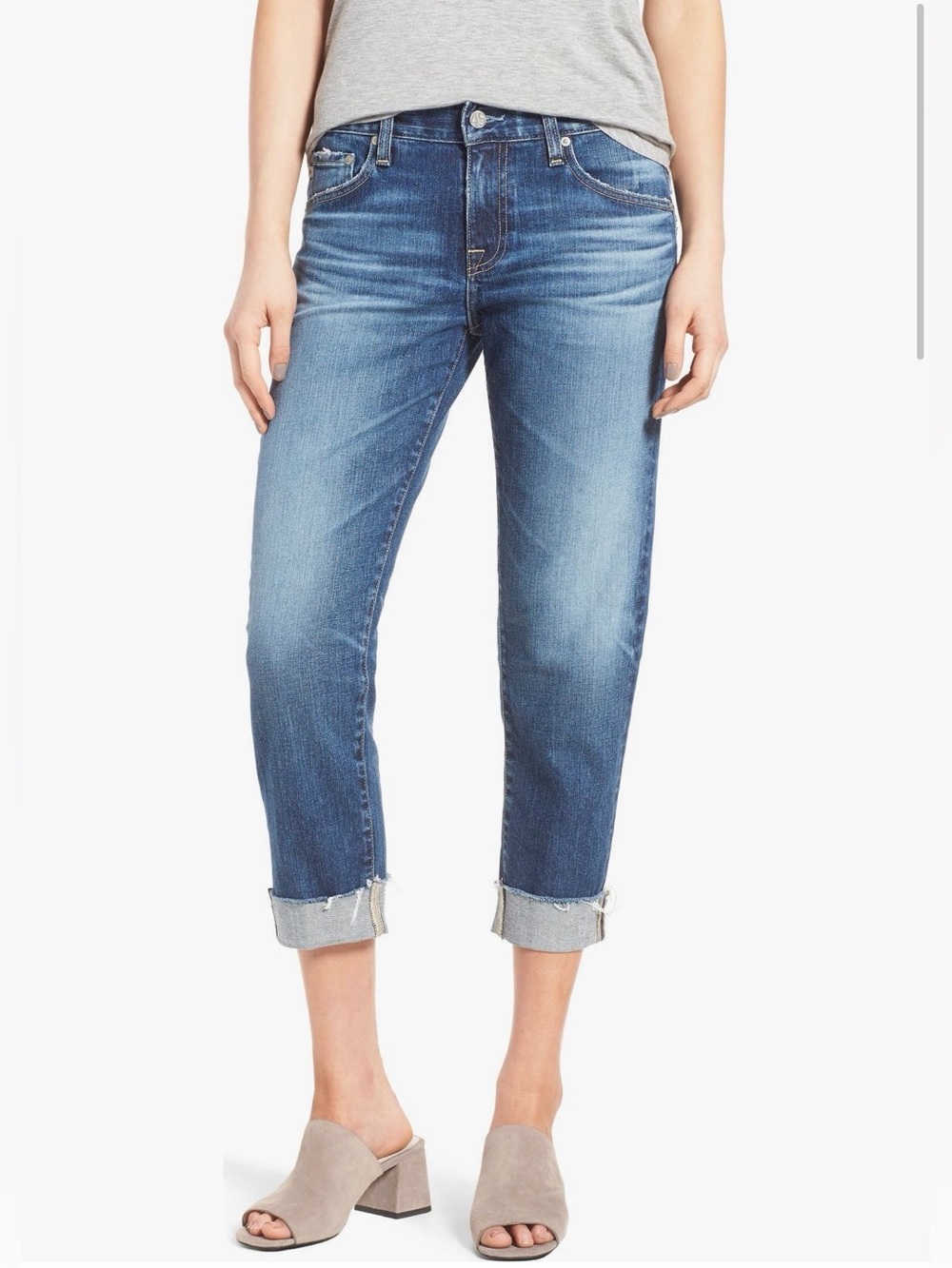 Ag Adriano Goldschmied Ex-Boyfriend Cropped Women’s Blue Straight Jeans, Size 29